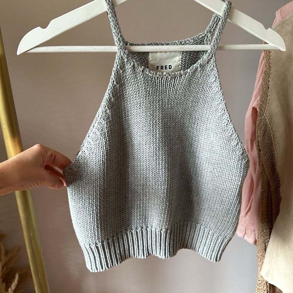 RARE FRED Grey Knit Cotton Crop Top Size Small